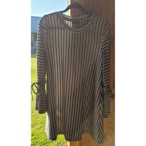 Very J Black Striped Long Bell Sleeves Dress Women's Size L